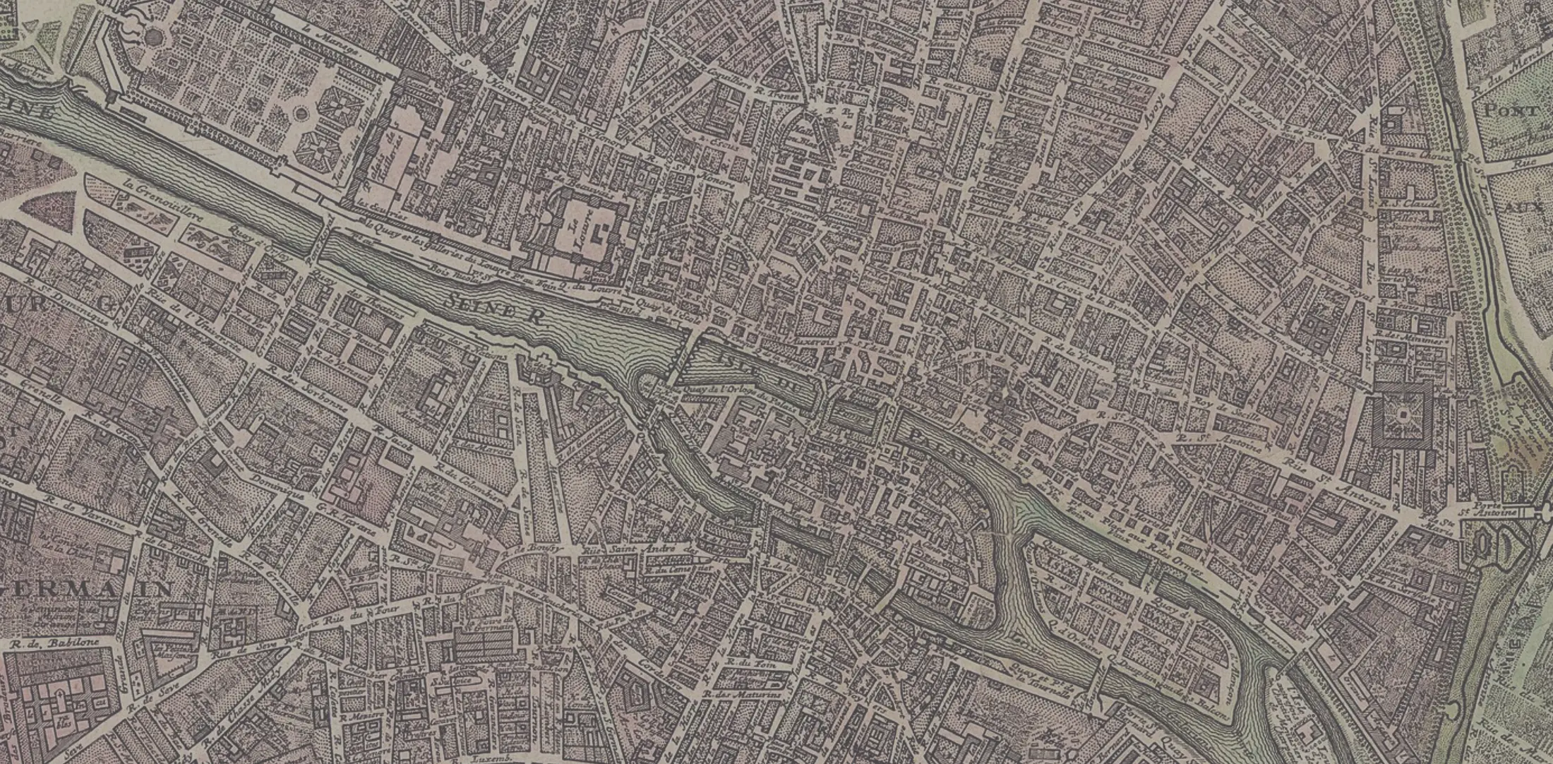 Matthäus Seutter, Le plan de Paris, ses faubourgs et ses environ, 1720.